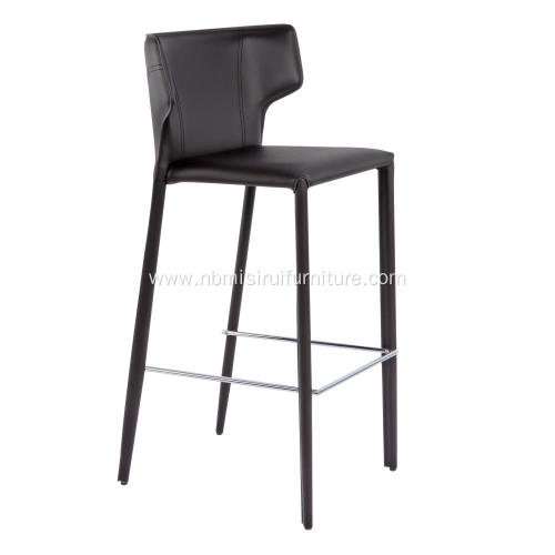 Italian minimalist saddle leather armrest bar stool